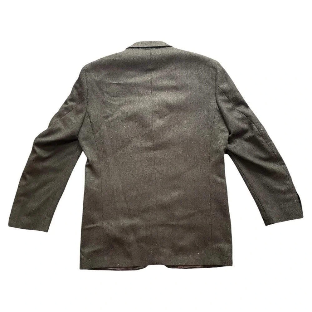 Vintage Brown Herringbone Lambswool Cashmere 3 Button Blazer Jacket Mens